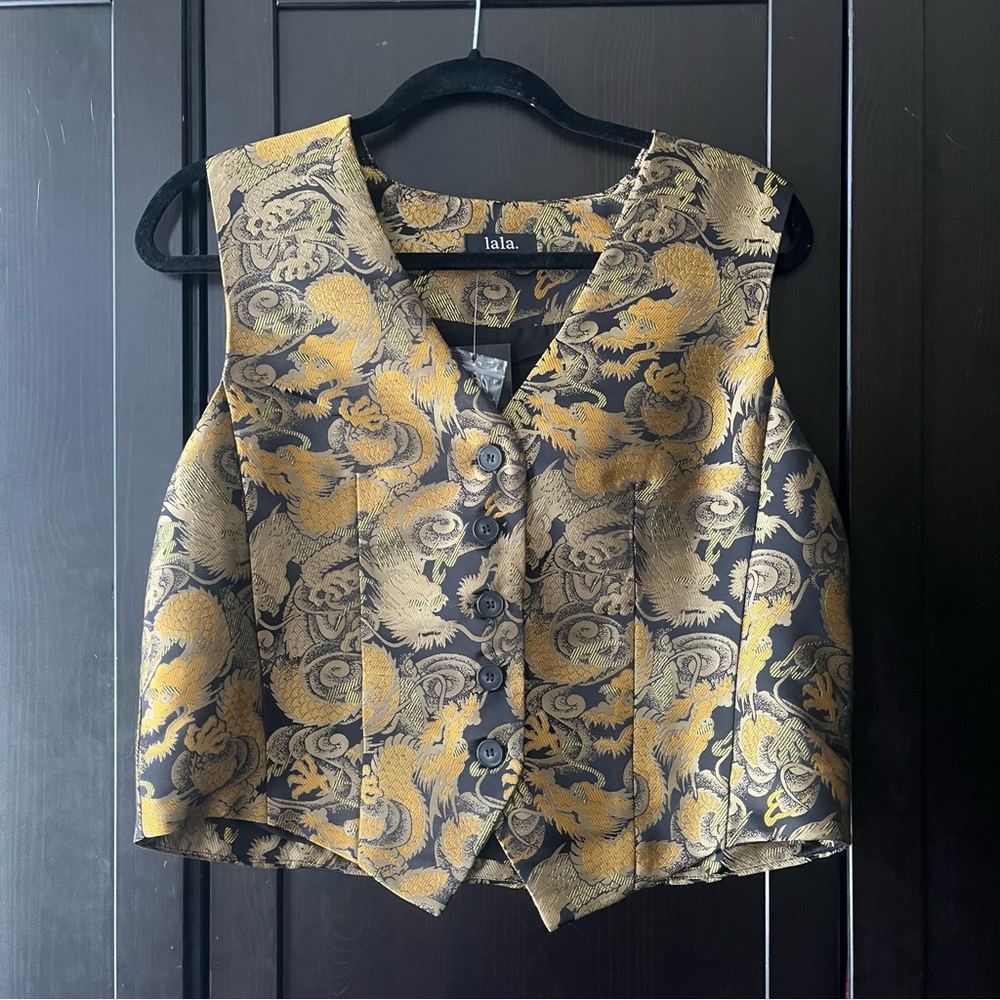 Dressed In Lala Golden Dragon Brocade Vest